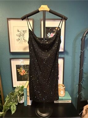 Steve Madden Black Sequin Mini Slip Dress